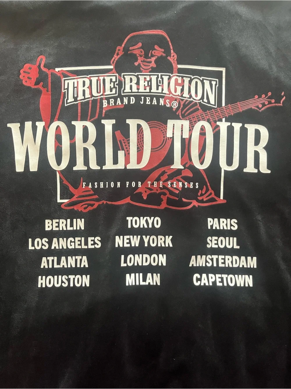True Religion Black Velour Track Bomber with Red and White Trim